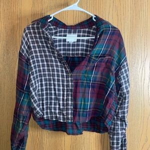 American Eagle Cropped Plaid Flannel